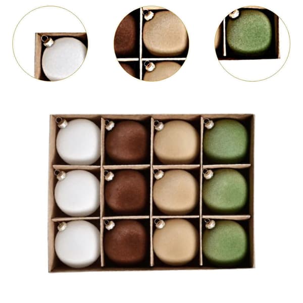 12 stk. Flocked Julekugle Ornamenter Julepynt Brudsikker Mørkegrøn Multi White Coffee Multi Small