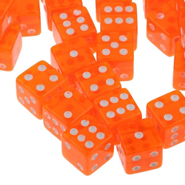 100 st 6-sidiga Speltärningar 15mm Tärningar för Brädspel och Matematikundervisning Orange