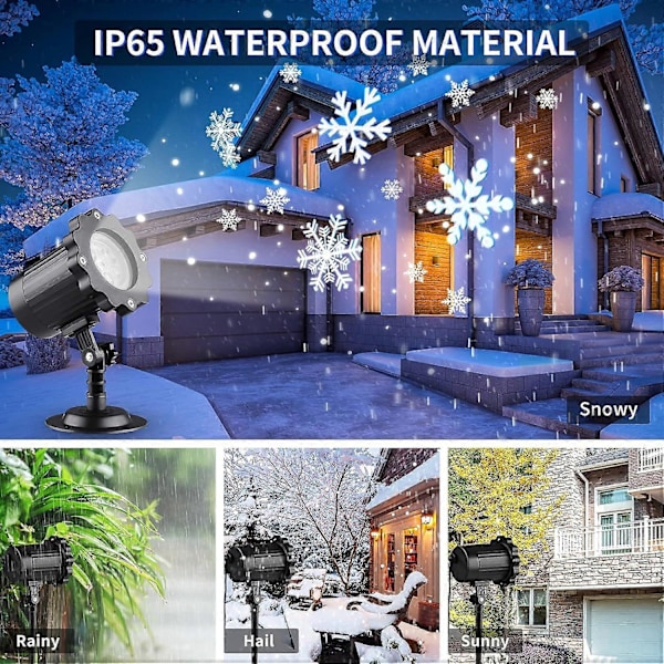 Julprojektor LED-lampa, Snöflingeprojektorlampa, Vit Dynamisk Nattbelysning, Utomhus Julprojektor, 180 Justerbar Vinkel, IP65 Vattentät