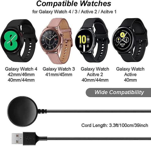 Oplader til Samsung Galaxy Watch 4/3 Active 2 Senioroy Ladestation, sort