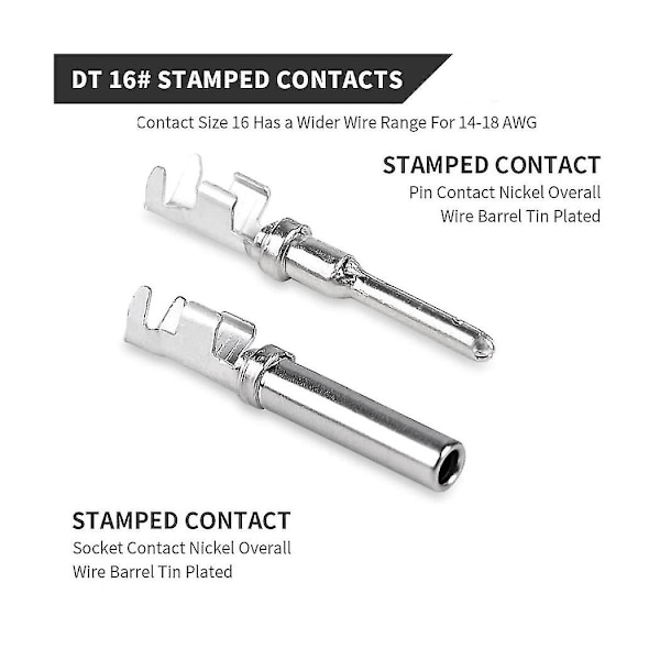 5 Set 2-Pin Dt Kontaktdon Kit, Vattentätt Dt Kontaktdon, Storlek 16 Pressade Kontakter, Tätningspluggar För Bil, Lastbil, Motorcykel