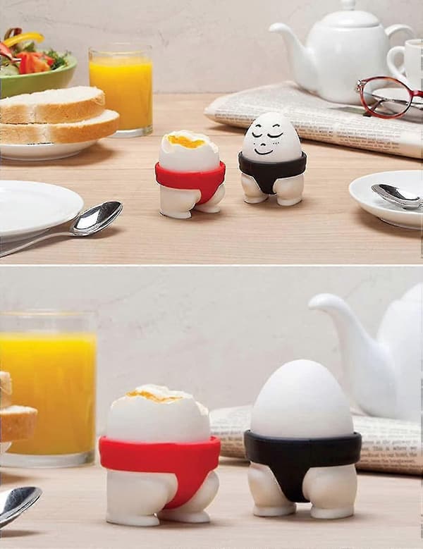 Sumo Egg Cup, Eggkoppsett for barn, Morsomme påskeeggkopper, 5,5 cm, Plast og silikon