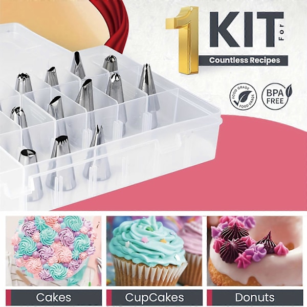 100 st Spritspåsar och tyllar set, 30 cm bakverkspåsar med tyllar, förvaringslåda, skrapor och andra tillbehör, tårtdekorationskit för desserter 100pcs