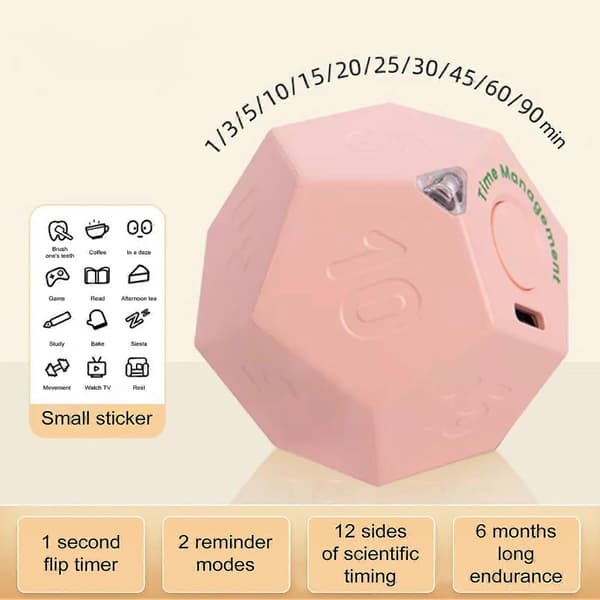 Multi Cube Timer Bærbar 1/3/5/10/15/20/25/30/45/60/90 Minutter Innstilling Roterende Timer Vibrasjon Påminnelse Moduser Studer Kokk Trening Klokke Milky White