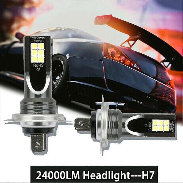 2 stk. H7 3030 12SMD Super Sterk Bil Auto Frontlykt DRL LED Tåkelys Pære
