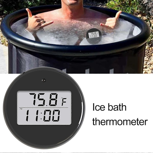 Isbadstemperaturmätare med Timer Tid Temperaturvisning IPX6 Vattentät Kallt Dopp Digital Termometer Hög Noggrannhet Flytande Vattentemperaturmätare Black