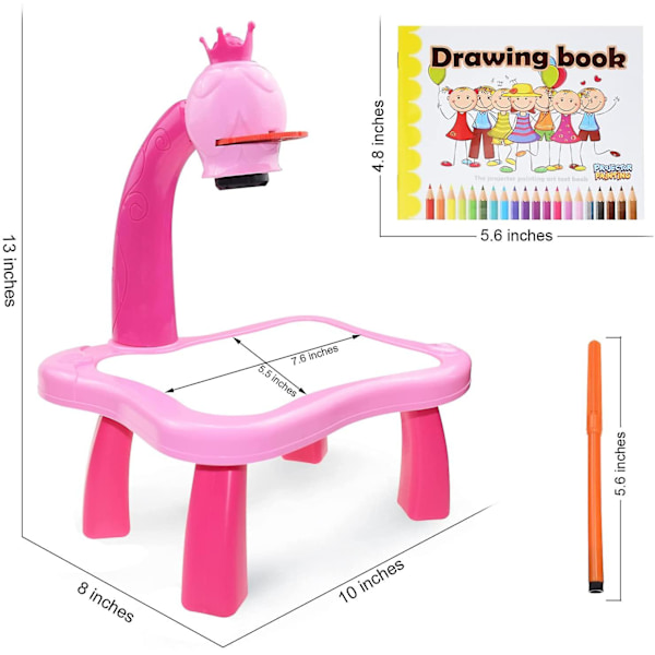 Projektionsprojektor Ritbord Leksak Barn Målarbord Set Lärande Smart Pink