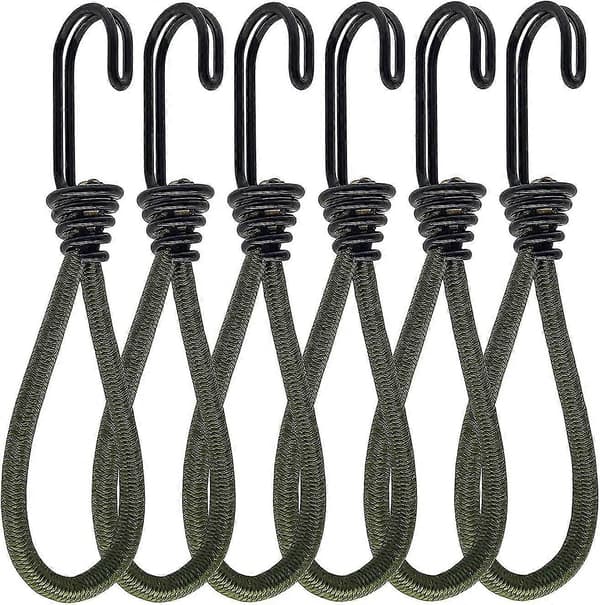 6 Stykker Elastiske Gummistropper med Krog, Krog til Elastik eller Elastiksnor, Elastisk Gummistrop