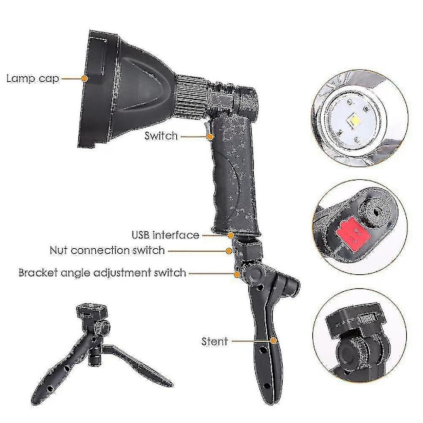 Led Hand Held Spotlight Usb Rechargeable Camping Hunting Flashlight Torch Lamp Cy