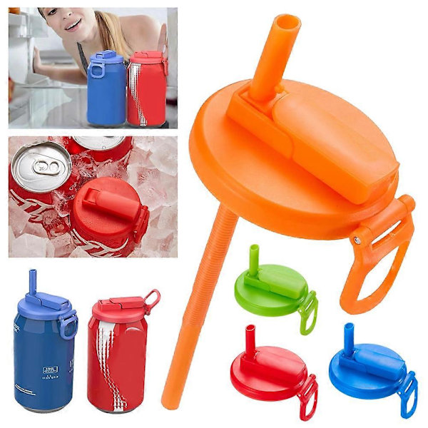 Sugrör Soda Burk Lock Livsmedelsgodkänd Återanvändbart Dryckesburkslock med Sugrör för Soda/Öl/Juicer Red