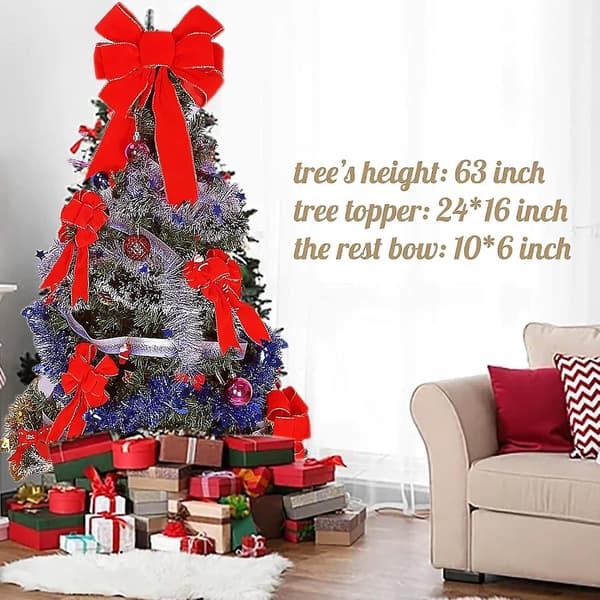 LED Røde Sløyfer Julepynt Stor Kablet Fløyelssløyfe med LED-lys for Kranser Utendørs, Tre 1 pack (16*24 inch)