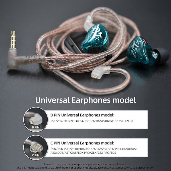 KZ OFC Uppgraderingskabel HiFi Hörlursersättningskabel 0.75mm Guldpläterad Kontakt Transparent Svart Kabel C Pin för KZ ZSN/ZSN PRO/ZS10 PRO/AS16/AS12