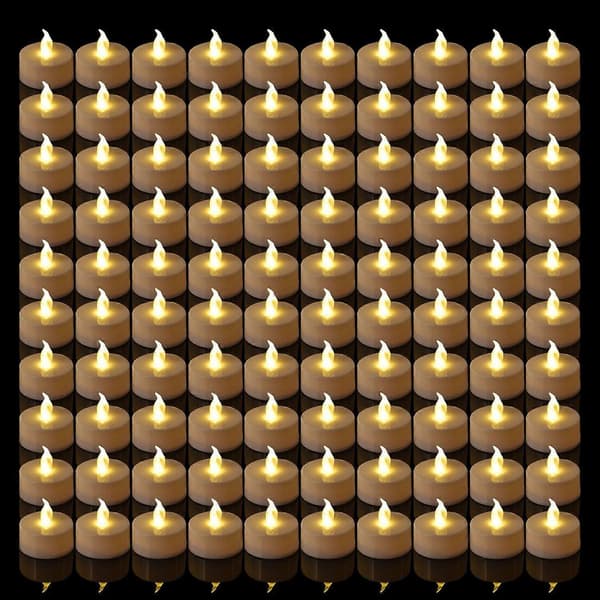 Candlium 100-pakning varmgule flammefrie LED-telys batteridrevne 200+ timer for bryllupsdekorasjon