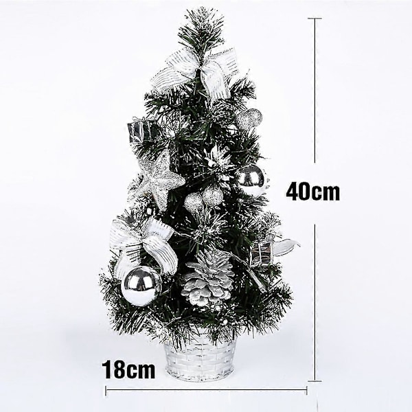 Litet Julgran med Ljus, 40cm Förbelyst Julgran Batteridriven För Jul Hemma Skola Kontorsdekorationer Silver