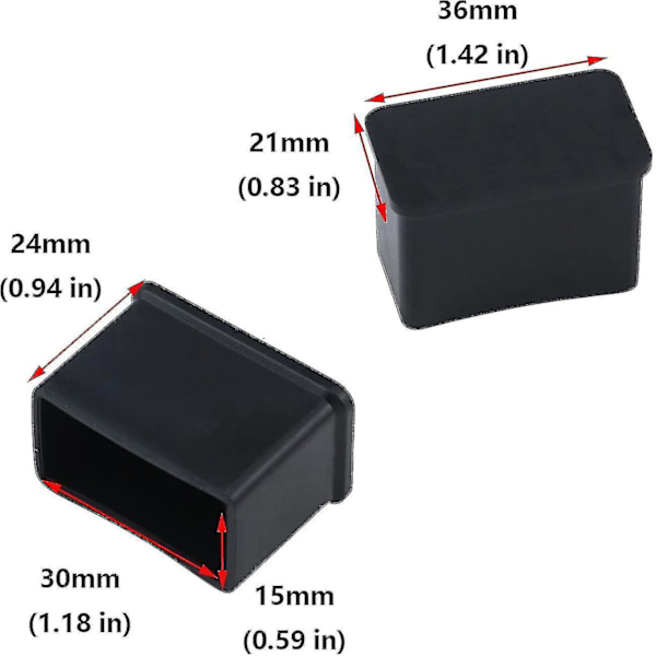 12-pack 15 x 30 mm Svarta Rektangulära Gummifiltsskydd för Bord- eller Stolsben YVE