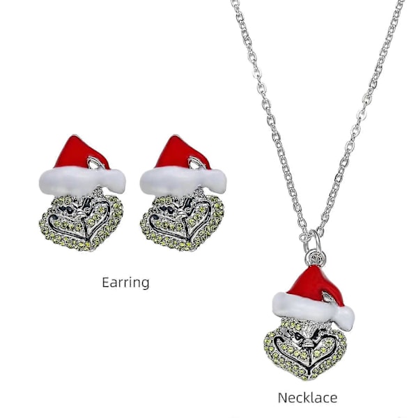 Grinch Jultomte Örhängen Halsband Fullt Besatt Med Strass Jul Grinch Örhängen Och Halsband Nyårsgåva necklace