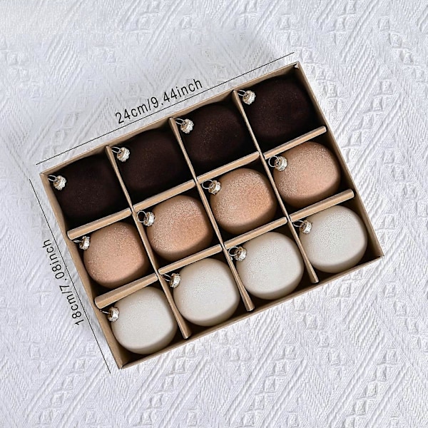 12-pack Flockade Julgranskuleprydnader Juldekorationer Splittersäkra Mörkgröna Multi Coffee Multi Small