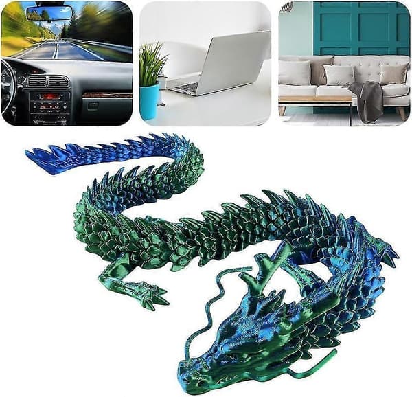 3D-printet drage i egg, fullt bevegelig krystall drage med drageegg Blue