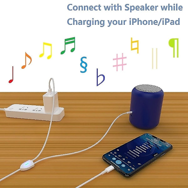 Kompatibel [uppgraderad] 2-i-1 ljud- och laddningskabel kompatibel med iPhone/iPad, ladda och spela musik samtidigt, stöd för bilstereo/s (FMY)