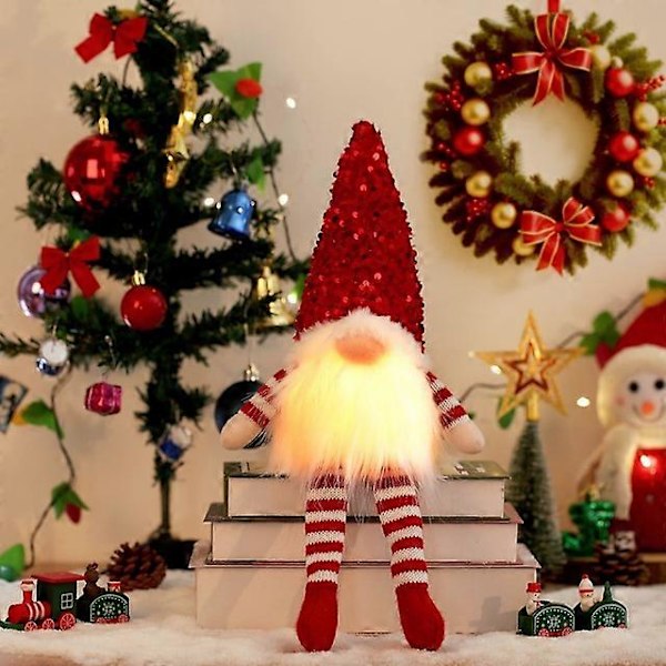2024 Dekorationer LED Tomte Paljetter Ansiktslös Docka Nattlampa för Hem Semester Jul Ornament Gåva Navidad Nyår Long leg-Red 45cm