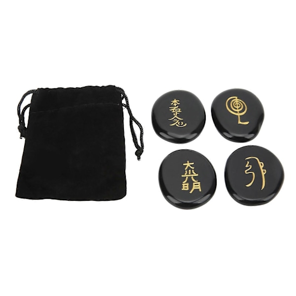 4-pack Reiki Symbol Kristall Healing Stenar Set med graverade symboler, Meditationsdekor Gåva för Avkoppling