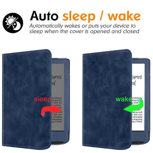 Til Pocketbook Touch HD 3 E-Reader Stand Cover Flip PU Etui med Håndholder Mørkeblå