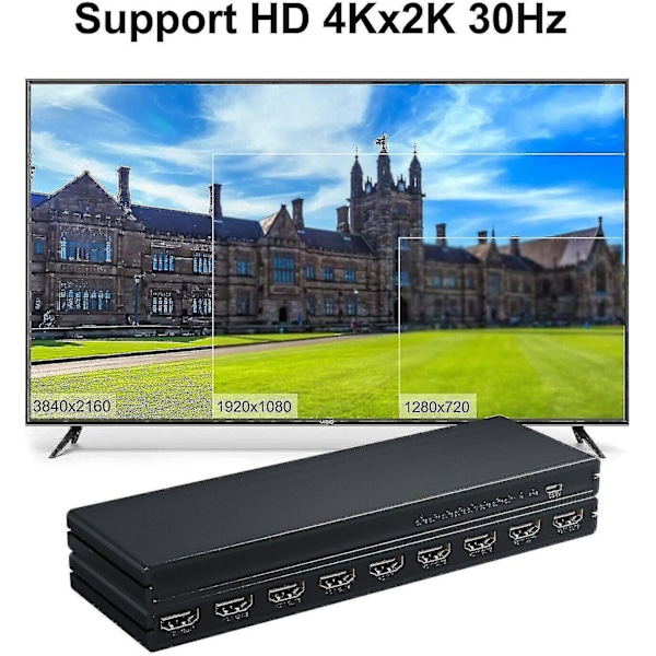 8 Port 1 In 8 Ut 1x8 HDMI Splitter Ljud Video 1080p Hub För HD HDTV 4k 3D DVD lin