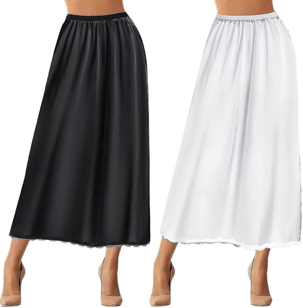 2 Stykker Halv Underskjørt Blonde Langt Underskjørt Dame Sateng Halv Underskjørt Halv Underskjørt For Under Kjoler Underskjørt