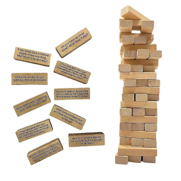 54 Frågor Tumbling Tower Spel, Jätte Stora Trä Staplingsspel Med Resultattavla, Isbrytare Frågor