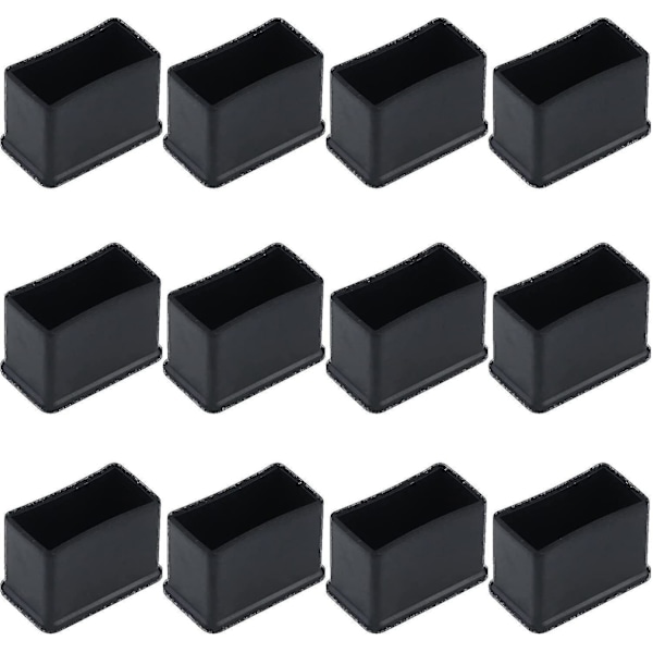 12-pack 15 x 30 mm Svarta Rektangulära Gummifiltsskydd för Bord- eller Stolsben YVE