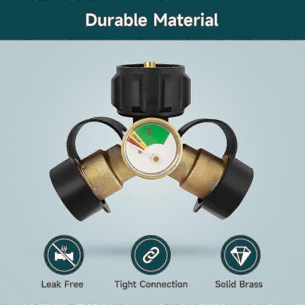 Propan Tank Y-Splitter Adapter 2-vejs LP Gas T-forbindelse med Måler