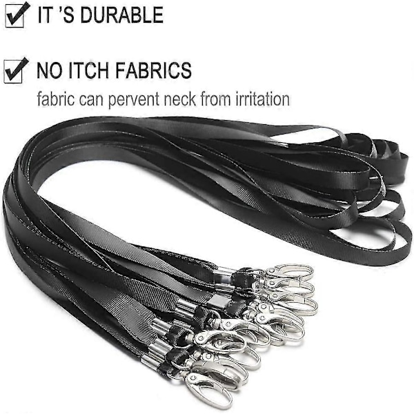 50 st Svarta Nyckelband för ID-brickor Nylon Nyckelband Bulk Clip Vridbar Krok för Kontors ID-brickor Nyckelringar Svart -