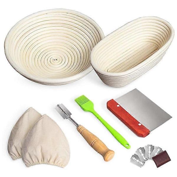 Brödkorg Banneton Jäskorg Set om 2, 9 Tum Rund & 10 Tum Oval Sockerrör Surdegsjäskorgar med Ac As Shown