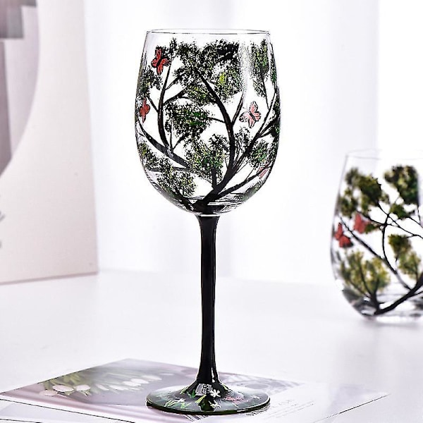 Fyra Säsonger Träd Vinglas Goblet Kreativ Tryckt Glaskopp För Vin Öl C