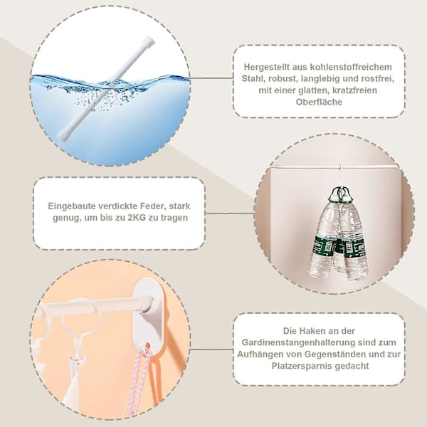 2-pack 30-50 cm teleskopstänger, klämstänger för gardiner, klämstång för gardiner, vit utdragbar gardinstång utan borrning för kit (FMY)
