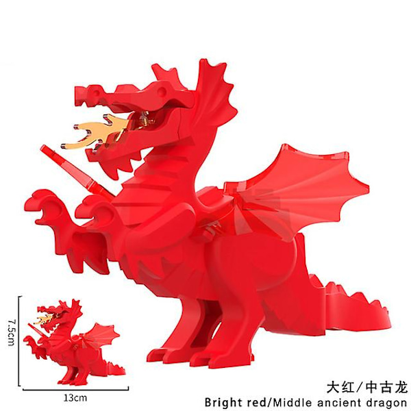 MOC Kreativa Medeltida Draken Actionfigurer Modell Byggstenar Klossar Samling DIY Kul Brinquedos För Barn Presenter Red Dragon 01