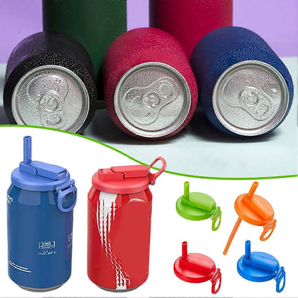 Sugrör Soda Burk Lock Livsmedelsgodkänd Återanvändbart Dryckesburkslock med Sugrör för Soda/Öl/Juicer Red