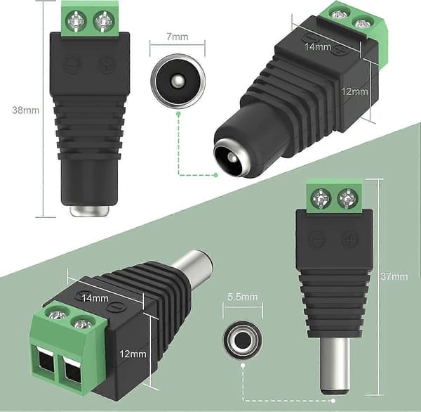 10 stk. 5,5 mm 2,1 mm DC 12V han- og hun-strømstik adaptere