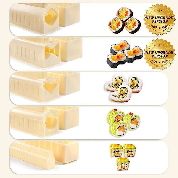 Uppgraderat Sushi Making Kit Deluxe Edition med komplett sushiset 10 delar Plast Sushi Maker Verktyg Komplett med 12 Sushi Risrulle Formar Sha (FMY)