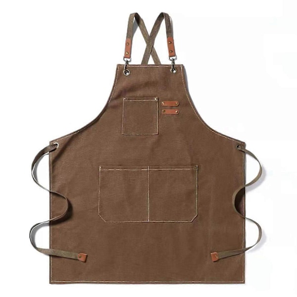 Kockförkläden för män, kraftig canvas, korsryggsförkläde, justerbart med 3 fickor brown