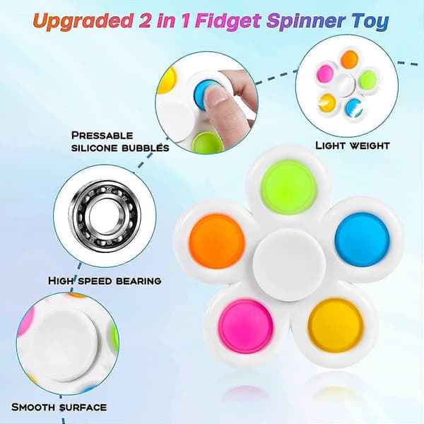 6-pakning Pop Fidget Spinnere, Push Bubble Fidget Spinner, Festfavoritt Sensorisk Enkel Fidget