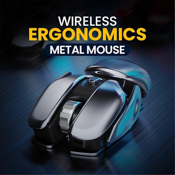 Trådlös Ergonomisk Metallmus, metall 2.4g E-sport Trådlös Mus, Tyst, Vattentät Mus-XinHan (FMY)
