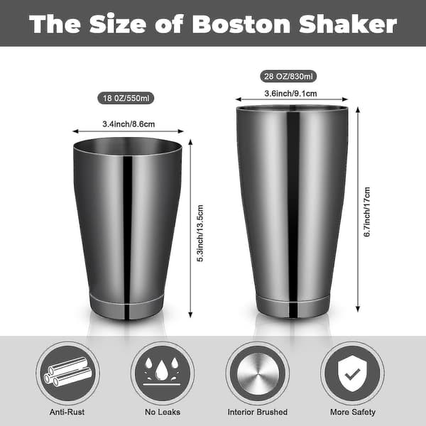 16 stk Cocktail Shakere Profesjonell Bar Shaker Boston Shaker Sett Rustfritt Stål Martini Shaker Black