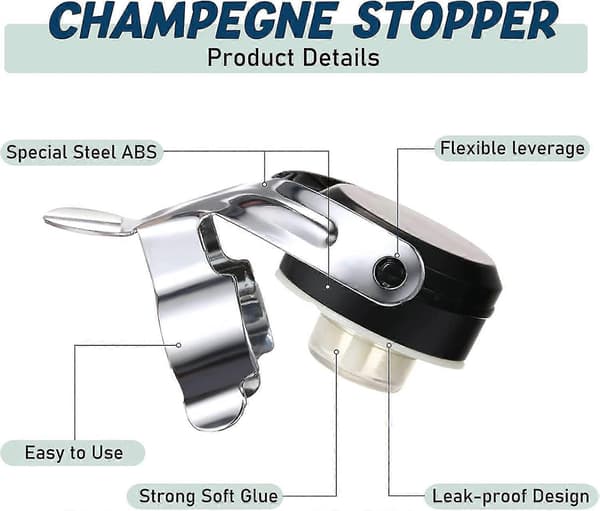 Champagnepropper i rustfrit stål, vinflaskepropper, genanvendelig champagneprop 8 Pcs