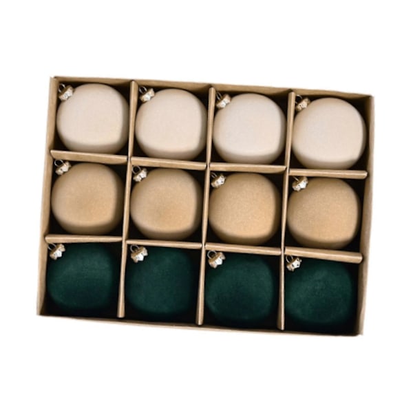 12 Stycken Flockade Julgranskulor Juldekorationer Okrossbara Dark Green Multi Small