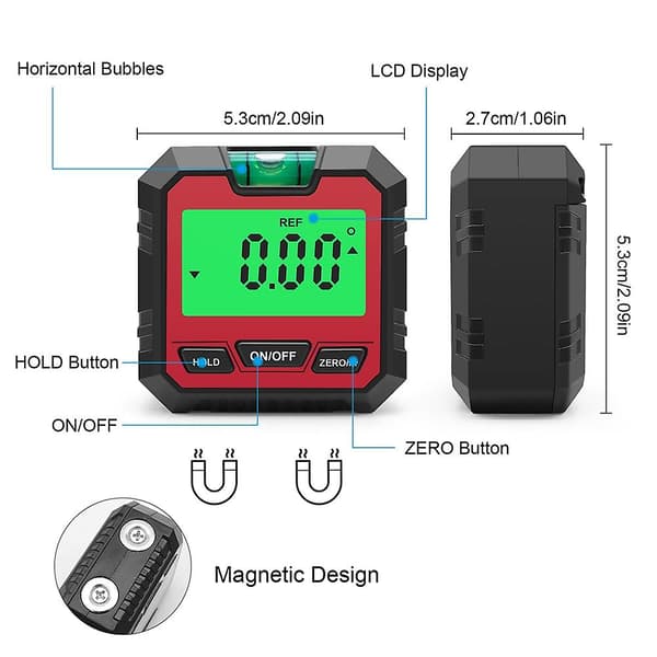 Precision Digital Inclinometer Elektroniska Goniometrar Magnetisk Bas Digital Vinkelmätare Vinkelhake - röd
