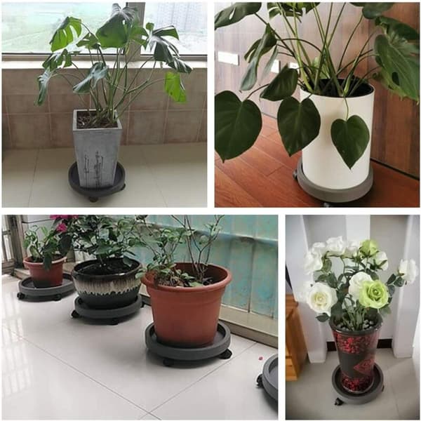 2-pack runda växtställ, blomkrukshållare, mobil växtbricka med hjul, innerdiameter: 24,5 cm/mörkgrå