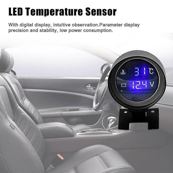 2 i 1 Bil Vanntemperaturmåler HD LCD Display Voltmeter Temperaturmåler For Kjøretøy