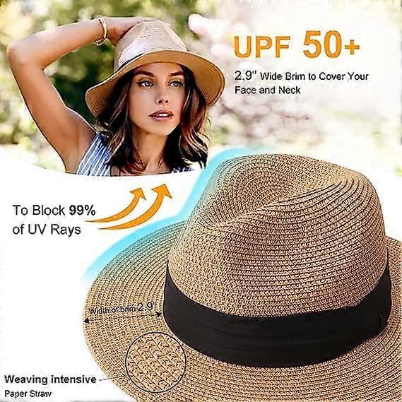 Dame Herre Stråhat Panama Hat Sommer Bredskygget Solhat Anti-UV til Strandrejser Solhat