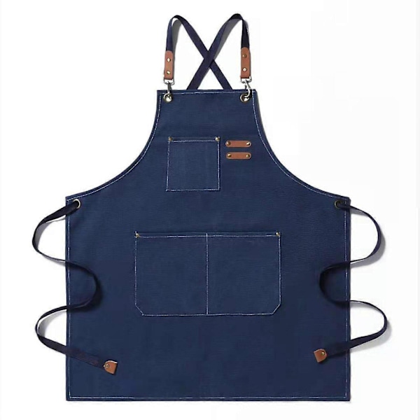 Kockförkläden för män, kraftig canvas, korsryggsförkläde, justerbart med 3 fickor blue